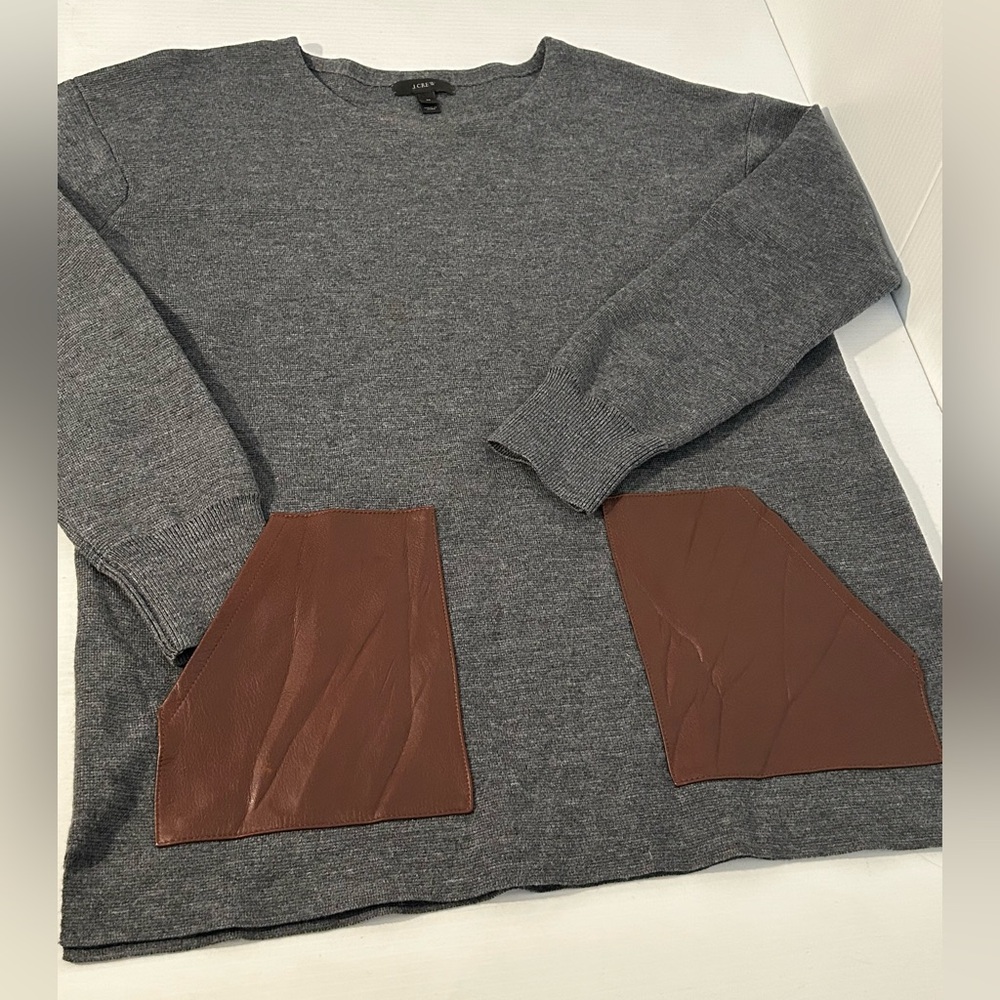 J Crew Merino Wool Sweater Leather pockets medium